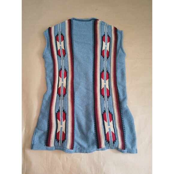 Chaps Sweater Vest Small Blue Long Tunic Southwest Blue Aztec Boho Cowgirl - Picture 6 of 6